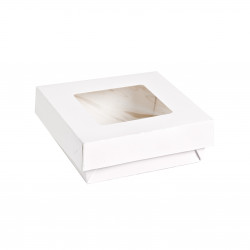 Boîte "Kray" carrée carton blanc avec couvercle à fenêtre Par 25 unités L: 11,5 cm x l: 11,5 cm x H: 4 cm x P: 16 g