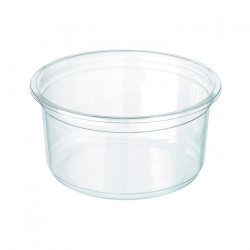 Pot Deli rond PET transparent avec couvercle rentrant Par 25 unités L: 11,7 cm x l: 9,2 cm x H: 8 cm x P: 22 g