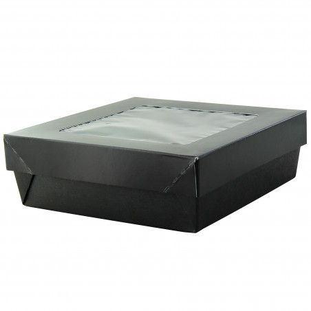 Boîte "Kray" carrée carton noir avec couvercle à fenêtre Par 25 unités L: 15,5 cm x l: 15,5 cm x H: 5 cm x P: 29,02 g