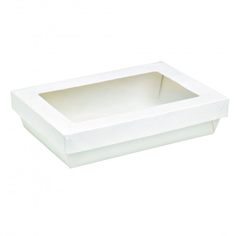 Boîte "Kray" rectangulaire carton blanc avec couvercle à fenêtre Par 50 unités L: 22,5 cm x l: 15,5 cm x H: 5 cm x P: 40 g