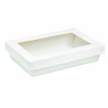 Boîte "Kray" rectangulaire carton blanc avec couvercle à fenêtre Par 50 unités L: 22,5 cm x l: 15,5 cm x H: 5 cm x P: 40 g