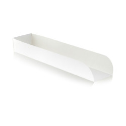 Support hot-dog en carton blanc Par 50 unités L: 25 cm x l: 5,5 cm x H: 3,5 cm x P: 10 g