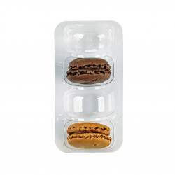 Insert plastique PET pour 4 macarons (1x4) avec fermeture clipsable Par 50 unités L: 12,8 cm x l: 6,8 cm x H: 2,3 cm x P: 3,3 g