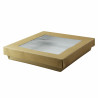 Boîte "Kray" carrée carton brun avec couvercle à fenêtre Par 50 unités L: 20,5 cm x l: 20,5 cm x H: 4 cm x P: 36 g