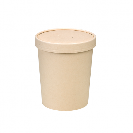 Pot carton fibre de bambou chaud et froid avec couvercle Par 25 unités L: 11,7 cm x l: 9 cm x H: 13,2 cm x P: 35,19 g