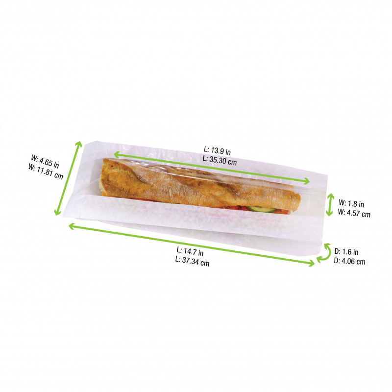 Sac Sandwich Papier Blanc À Fenêtre Par 1000 unités L: 12 cm l: 4 cm H: 34 cm