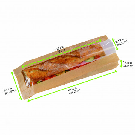 Sac Sandwich Papier Brun À Fenêtre Par 1000 unités L: 12 cm l: 4 cm H: 34 cm