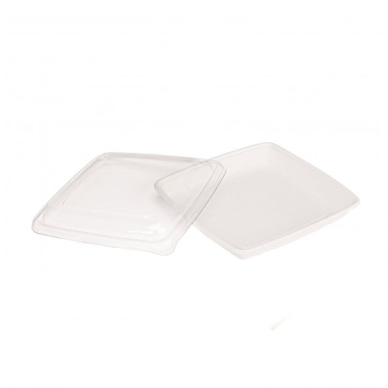 Saladier Carré Blanc En Pulpe Par 25 unités L: 23,5 cm l: 23,5 cm H: 2,8 cm