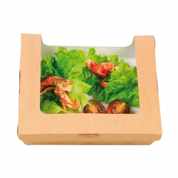 Boîte Salade Carton Kraft Brun À Fenêtre Par 100 unités L: 18 cm l: 16 cm H: 4 cm