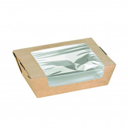 Boîte Salade Carton Kraft Brun À Fenêtre Par 100 unités L: 13,5 cm l: 11,5 cm H: 4 cm