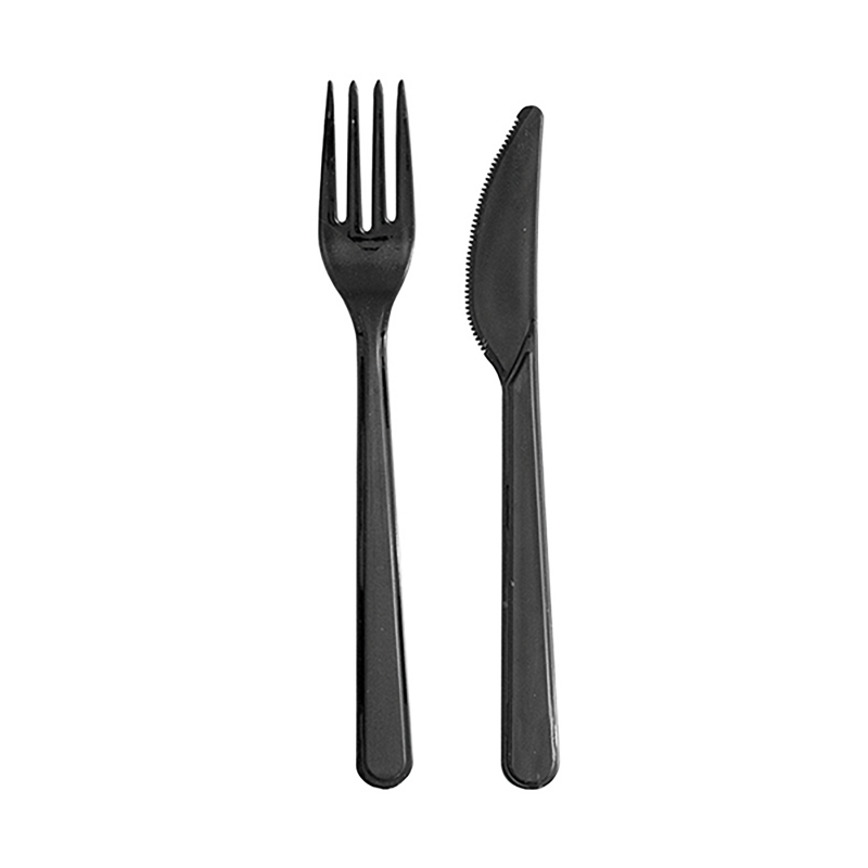 Kit Couvert Plastique Ps Noir 2 En 1: Couteau Et Fourchette Par 50 unités L: 16,5 cm l: 2 cm