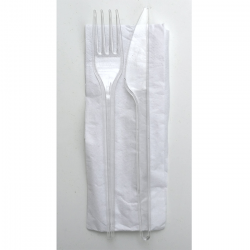 Kit Couvert Plastique Ps Transparent 3 En 1: Couteau Fourchette Serviette Par 50 unités L: 16,5 cm