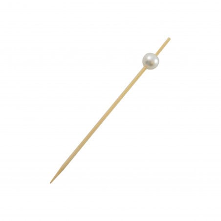 Pique Bambou Avec Perle Blanche "Bijou" Par 25 unités L: 0,9 cm l: 0,9 cm H: 9 cm