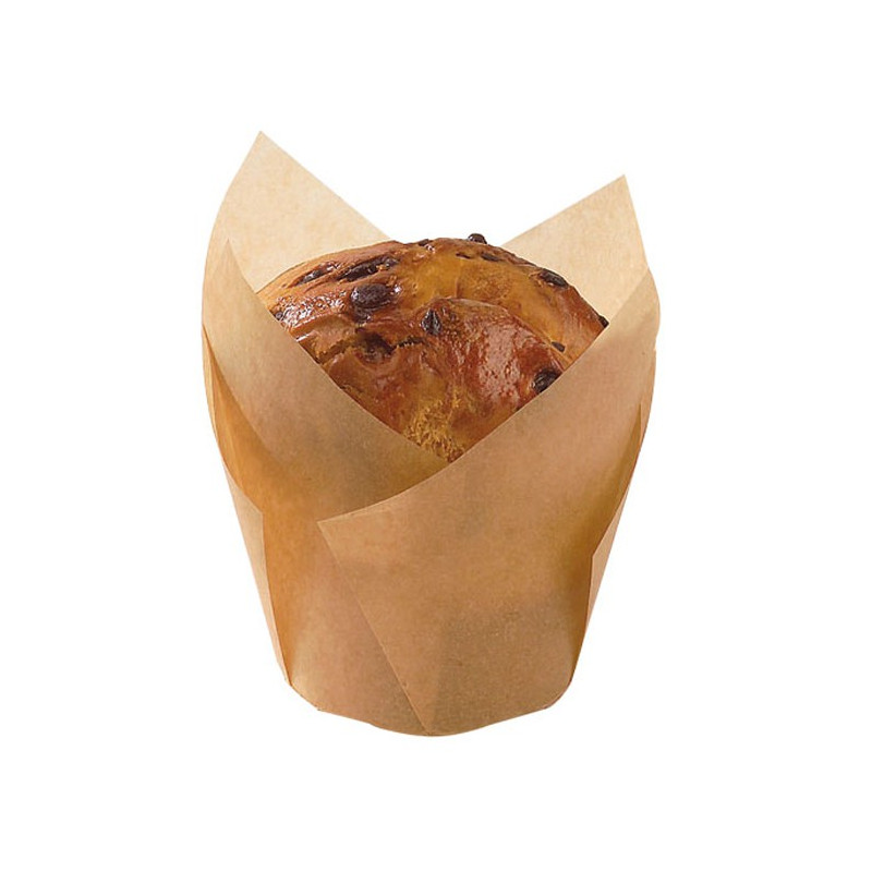 Caissette de cuisson papier tulipe brun siliconé "Krafty" Diam: 4,5 cm 4,5 x 4,5 x 8 cm - 24 unités