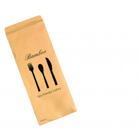 Kit couverts bambou "Anji" 3/1: couteau fourchette cuillère, emballage kraft x 100 unités