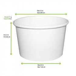 Pot carton blanc chaud et froid Par 50 unités L: 9 cm x l: 7,4 cm x H: 6,1 cm x P: 8,2 g