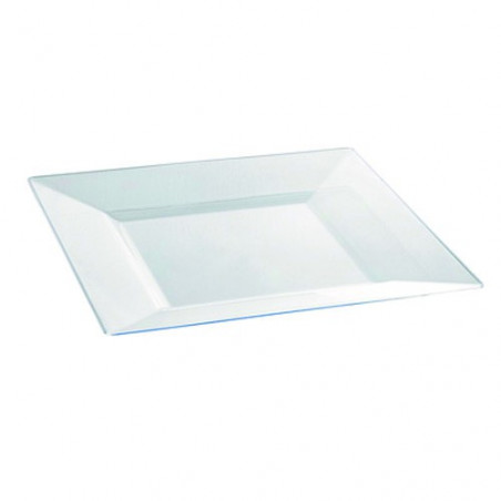 Assiette réutilisable plastique PS carrée transparente 24 x 24 cm x 60 unités