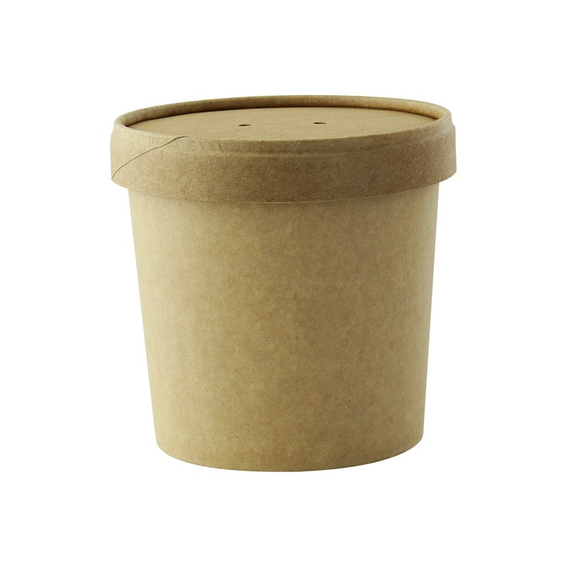 Pot carton brun chaud et froid avec couvercle carton 350 ml Diam: 9 cm 9 x 7,3 x 8,5 cm - 25 unités