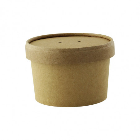 Pot carton brun chaud et froid avec couvercle carton 230 ml Diam: 9 cm 9x7,3x6 cm x 25 unités