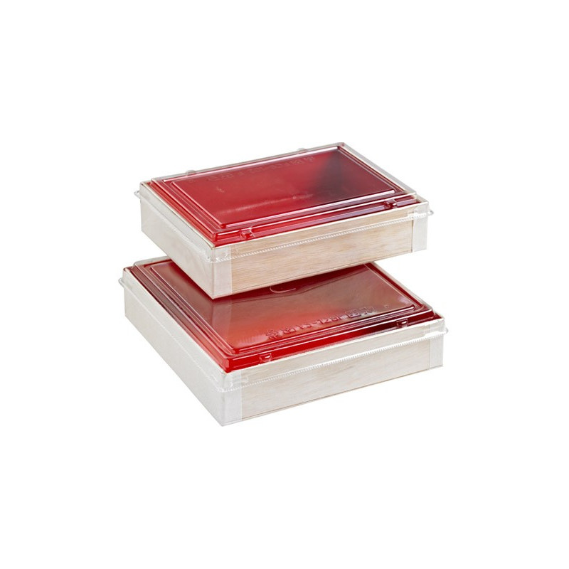 Boîte bois intérieur rouge "Samouraï" 16 x 16 x 3,6 cm - 100 unités
