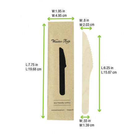 Couteau bois emballé individuellement 16,5cm - 50 unités