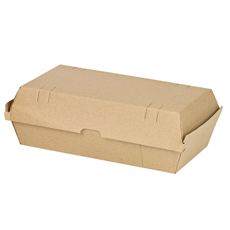 Boîte burger carton kraft brun microcannelé 22,5 x 12,5 x 8,2 cm - 25 unités