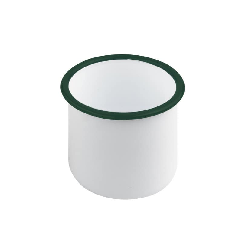 Enamel delipotacier emaillé blanche /bord vert 350ml - diam.80mm h80mm x 12pcs