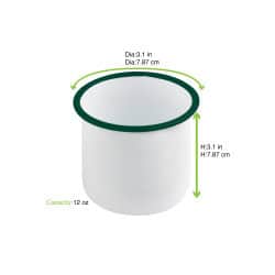 Enamel delipotacier emaillé blanche /bord vert 350ml - diam.80mm h80mm x 12pcs