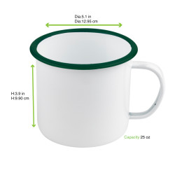 Enamel mug acier emaillé blanche /bord vert 750ml - diam.130mm h100mm x 12pcs