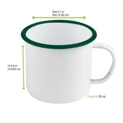 Enamel mug acier emaillé blanche /bord vert 750ml - diam.130mm h100mm x 12pcs