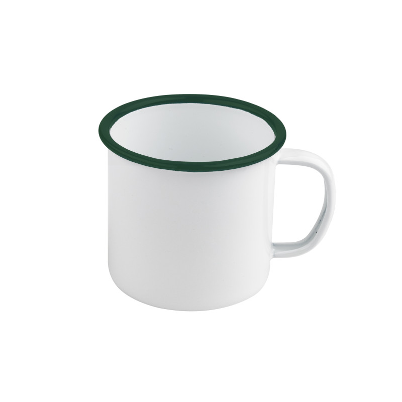 Enamel mug acier emaillé blanche /bord vert 250ml - diam.90mm h70mm x 12pcs