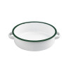 Enamel plat rond avec anses  acier emaillé blanche /bord vert 1000ml - diam180mm h50mm x 12pcs