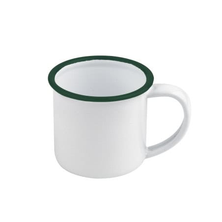 enamel mini mug acier emaillé blanche /bord vert 90ml - diam.50mm h50mm x 12pcs enamel mini mug acier emaillé blanche /bord vert 90ml - diam.50mm h50mm x 12pcs