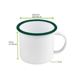 Enamel mug acier emaillé blanche /bord vert 350ml - diam.100mm h75mm x 12pcs