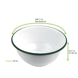 Enamel bol profond acier emaillé blanche /bord vert  1000ml - diam.180mm h80mm x 12pcs