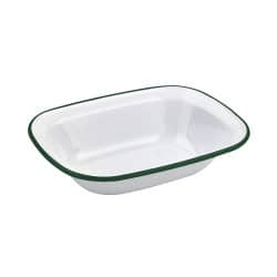 Enamel assiette barquette acier emaillé blanche /bord vert 1100ml - 260x190mm h55mm x 12pcs