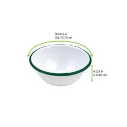 Enamel bol profond acier emaillé blanche /bord vert 550ml - diam.158mm h65mm x 12pcs