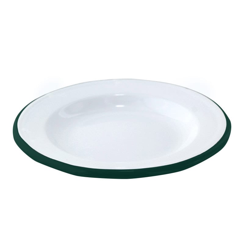 Enamel assiette acier emaillé blanche /bord vert- diam.160mm x 12pcs