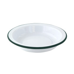 Enamel assiette creuse acier emaillé blanche /bord vert  650ml - diam.200mm x 12pcs