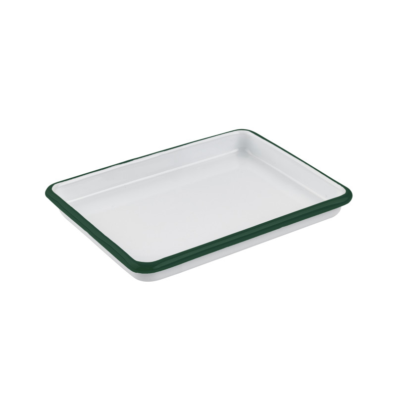 Enamel plateau acier emaillé blanche /bord vert  - 165x122mm h25mm x 12pcs