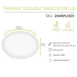 "Phoenix" Couvercle RÃ©employable Translucide Diam188Mm H7Mm X24Pcs (6X4Pcs)