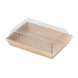 Barquette sushi kraft avec couv transp pet  - 15 cm x 10,5 cm x 2,5 cm