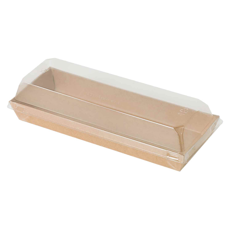 Barquette sushi kraft avec couv transp pet  - 21,5 cm x 7,7 cm x 2,5 cm