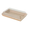 Barquette sushi kraft avec couv transp pet  - 22 cm x 13,5 cm x 2,5 cm