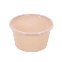 Bol reemp pp beige avec couvercle transparent  - 470 ml - 15,9 cm x 15,9 cm x 5,2 cm.