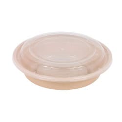 Bol reemp beige pp imprimé avec couvercle transparent   - 700 ml - 18,2 cm x 18,2 cm x 5,1 cm.