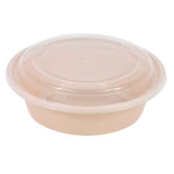 Bol reemp beige pp imprimé avec couvercle transparent  - 980 ml - 18,2 cm x 18,2 cm x 6,7 cm.