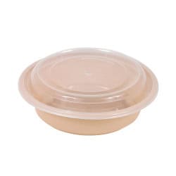 Bol reemp beige pp imprimé avec couvercle transparent   - 470 ml - 12 cm x 12 cm x 6,6 cm.