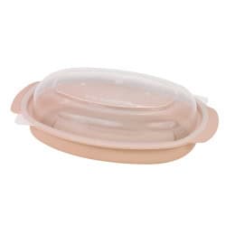 Bol reemp beige pp imprimé avec couvercle transparent  - 600 ml - 12 cm x 12 cm x 7,6 cm.