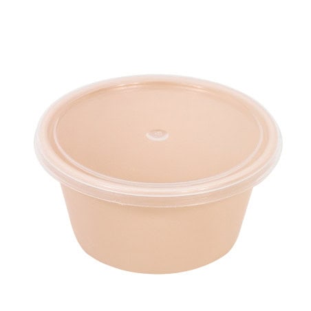 Bol Reemp pp beige avec  couvercle transparent  - 60 ml - 6,4 cm x 6,4 cm x 3 cm.